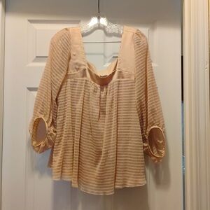 Anthropology Meadow Rue Allyson Peach Textured Square Neck Blouse Size XL